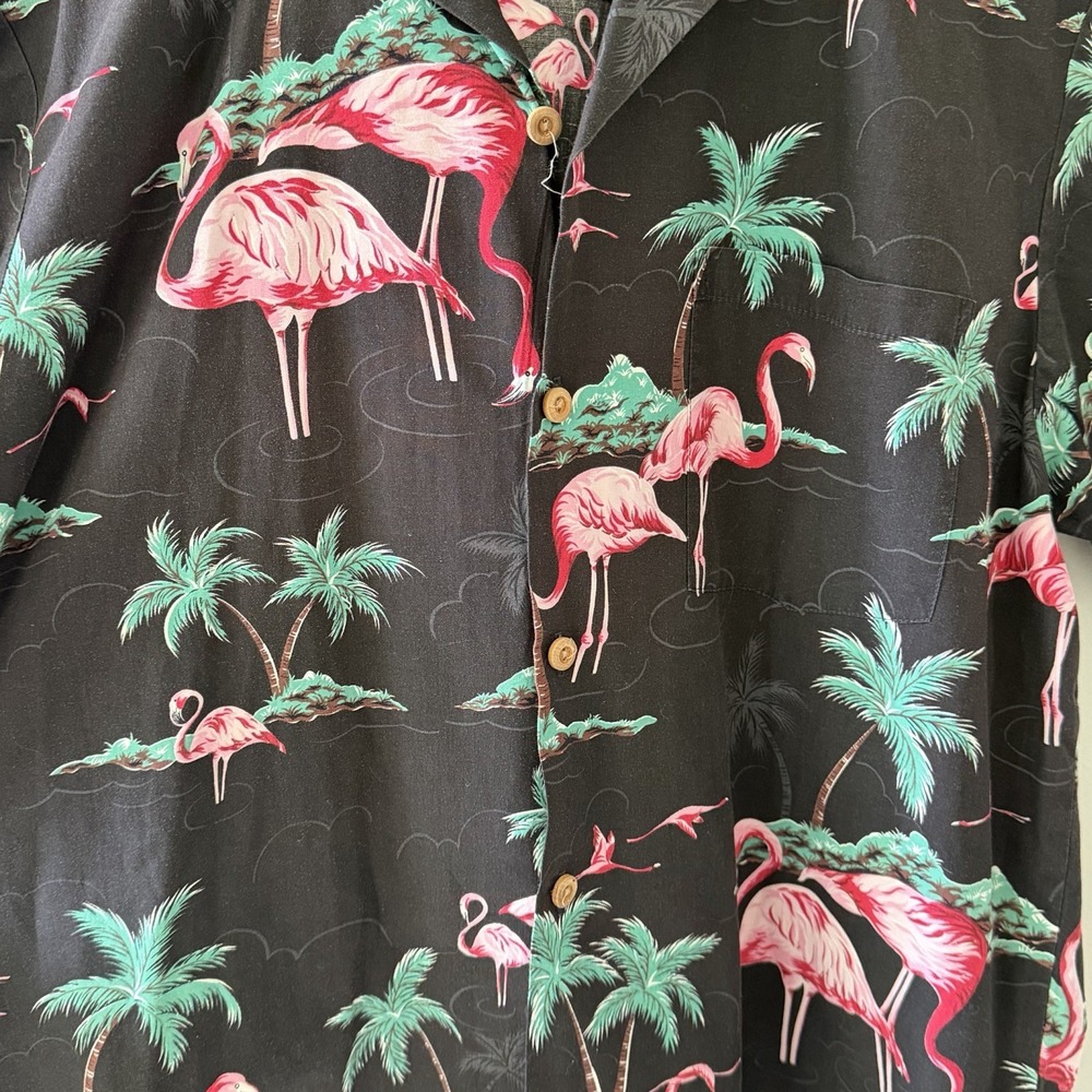 Paradise Found Hawaiian‎ Shirt med Pink Flamingo AOP Made in Hawaii Magnum PI - Picture 4 of 5